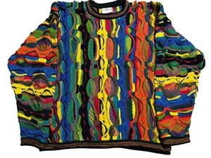 COOGI Australia - Vintage Colorful Rainbow 100% Cotton Knit Sweater - Mens Large - Picture 1 of 8