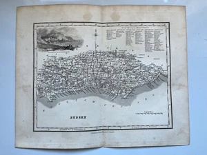 1843 county map of Sussex with Hastings from the White Rocks antique engraving - Picture 1 of 6