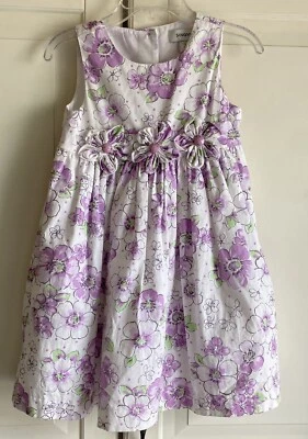 Vestido Savannah Niñas Pequeñas 2T Sin Mangas Morado Flor Blanco Algodón Foto 1 de 4