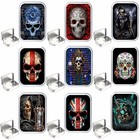 Skull Designs 1oz & 2oz Silver Hinged Tobacco Tin. Small , Storage Tin. box
