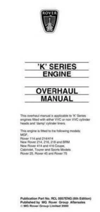K SERIES PRINTED ENGINE OVERHAUL MANUAL ROVER 1-2-4 SERIES ROVER 25 45 75 MG TF - Picture 1 of 1