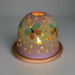 Fairy Light Butterflies Terra Cotta Hand Painted Dome Tea Light Votive Luminary - Picture 1 of 17