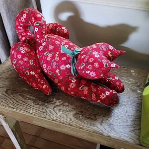 15" Stuffed Jingle Bells Christmas Cat - Vintage Alagold Red Calico Fabric - Picture 1 of 12