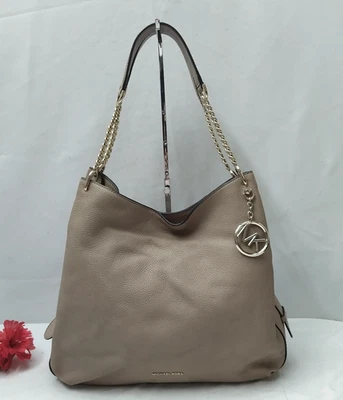 Bolso de Hombro Michael Kors Cuero Beige 3 Compartimentos Correa de Cadena Foto 1 de 4
