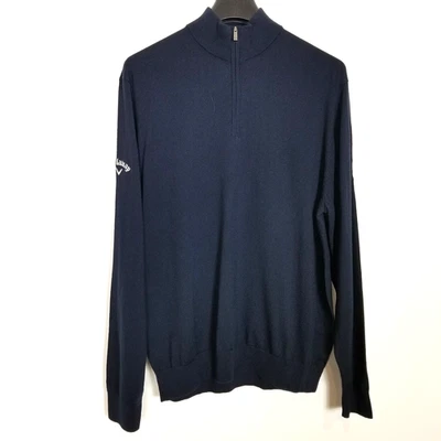Callaway Men Merino Wool 1/4 Zip Sweater Sz L Navy Pullover Golf Classic - Image 1 of 4