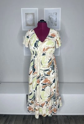 MADEWELL Midi Dress Women's 4 Flutter Sleeve Ruffle Waist Brushing Up - Image 1 of 4