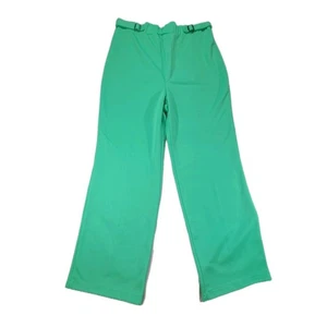 Pantalones de polietileno vintage años 70 verde acampanado boho hippie tejido doble campana talla 14 - Imagen 1 de 10