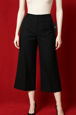 Pantalones cortos Lauren Ralph Lauren para mujer de esmoquin a rayas de pierna ancha talla 14 - negros - Foto 1 de 4
