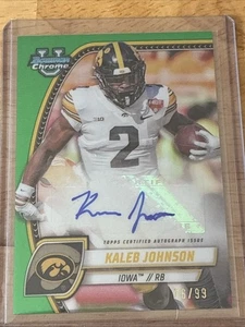2024 Bowman University Chrome KALEB JOHNSON Green Refractor Auto /99 IOWA - Picture 1 of 2