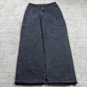 Baggy Wide Leg Emo Punk Grunge Y2K 2000’s Cargo Pocket Skater Black Denim Jeans - Bild 1 von 6