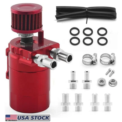 Lata de captura de aceite universal de aluminio con deflector, lata de captura separador de aceite con filtro rojo Foto 1 de 4