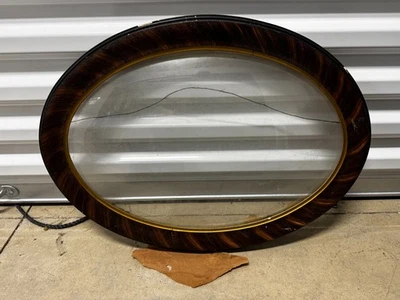 Antiguo marco victoriano de madera y yeso con pintura de grano para horno convexo de vidrio burbuja Foto 1 de 4