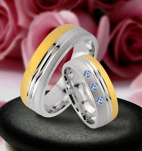 Anillos de boda anillos de compromiso con topa azul auténtico, plata 925, J172-3B - Imagen 1 de 2