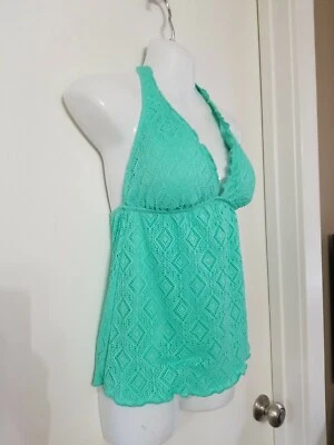 Novo sem etiquetas Mossimo Mint Green Lace HALTER tankini almofadas removíveis tanque de natação TOP TAMANHO P - Imagem 1 de 4