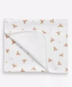 New Ralph Lauren White Pink Girls Baby Shawl Blanket 100% Cotton Jersey RRP£55 - Picture 1 of 3