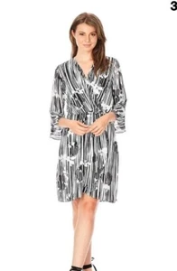 KATIES Womens Black & White Dress Knee Length 3/4 Sleeve Size 20 Cross Front EUC - Picture 1 of 19