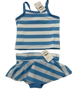 Nuevo con etiquetas Traje de baño Tankini Hanna Andersson niña 18-24 meses azul a rayas con falda 80 cm - Imagen 1 de 11