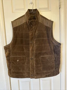 ROUNDTREE & YORKE Brown Suede Leather Full Zip Button Snap Men’s Vest Sz 3XB - Picture 1 of 13