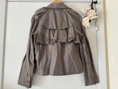 Y2K Juicy Couture Womens Ruffle Trench Coat Jacket M Khaki Gray New - Image 1 of 4