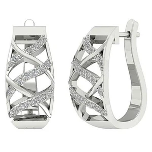 Designer Hoop Earring SI1 G 0.60Ct Round Cut Diamond 14K Gold 0.90 Inch Pave Set - Picture 1 of 12