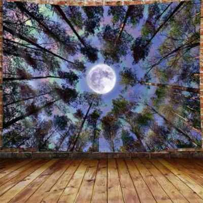 Mond Wald Natur Poster XXL Wandteppich Wandbehang Fototapete Wandtapete Decke - Bild 1 von 4