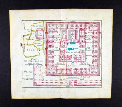 1810 Delalain Map of Jerusalem Temple Plan Solomon Old Testament Israel Bible - Image 1 of 4