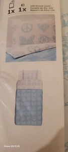 Twin Duvet Cover And Pillow Case White & Blue W/ Peace Signs, Hearts - Picture 1 of 6