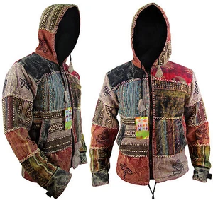 Chaqueta forrada de lana hippie boho vintage retro símbolos algodón festival nepalí - Imagen 1 de 5