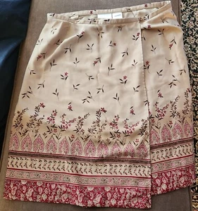 Hermosa Falda Worthington Envolvente Floral Borgoña Tostado Talla 14 - Imagen 1 de 2