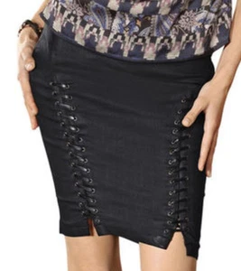 Lederrock schwarz Schnürung 40 ALBA MODA Wenz Leder Kunstleder Rock NP80€ - Bild 1 von 5