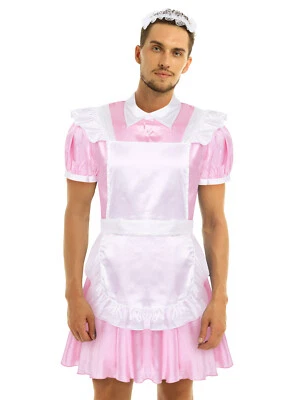 Para Hombres Sissy Uniforme de Criada Francesa Disfraz Vestido Elegante Delantal Diadema Conjunto Foto 1 de 3