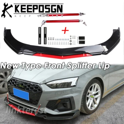 Barra de puntal divisor de labios de parachoques delantero rojo brillante para Audi A3 A4 A5 A6 S3 universal Foto 1 de 4