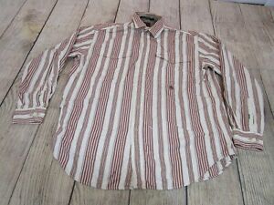 VTG Tommy Hilfiger Crest Red Beige Striped Cotton Button-Up Shirt Men's Medium  