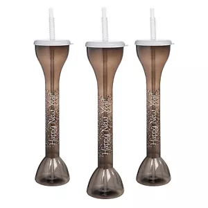 New Year's Eve BPA-Free Plastic Yard Glasses with Lids & Straws - 6 Ct - Picture 1 of 2