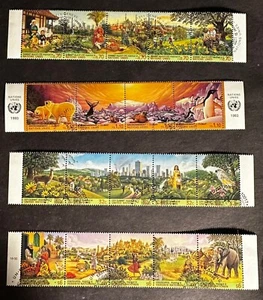 UNITED NATIONS 1996 4 SE-TENANT STRIPS FISH BIRDS ANIMALS USED 1ST DAY -S18407 - Picture 1 of 1