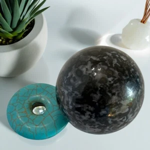 Rare Black Jasper Sphere 60mm - Healing Crystal Ball Natural Gemstone with Stand - Picture 1 of 4