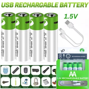4 Pack AA Battery Rechargeable USB Type-C Cable Lithium-Ion Li-Ion 1.5v 2600mWh - Picture 1 of 17