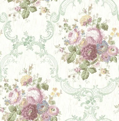 Dollhouse Miniature Shabby Chic Wallpaper Purple Green Floral 1:12 Shabby Chic - Image 1 of 4