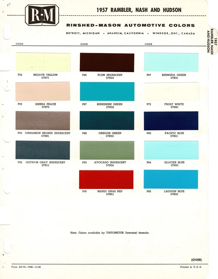 Rambler Nash Hudson Ambassador Hornet Metropolitan 1957 astillas de pintura (R-M) Foto 1 de 1