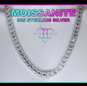 Moissanite Baguette Chain, Baguette Moissanite Chain, Moissanite Hip Hop Chain - Picture 1 of 16