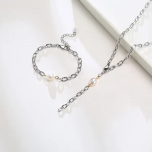 Stainless Steel Freshwater Pearl Embossed Flat Long O Chain Women Necklace Gift - Picture 1 of 14