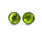 925 SOLID STERLING SILVER FACETED GREEN PERIDOT QUARTZ STUD EARRING c055