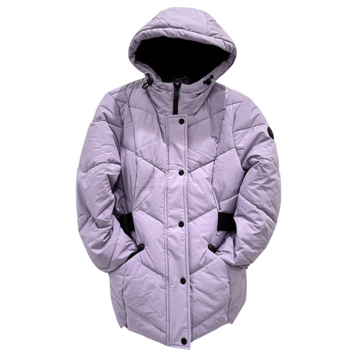 Cappotto donna Michael Kors foderato pelliccia cappuccio vita fascia A423346B28 NUOVO CON ETICHETTA