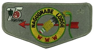 Naguonabe Lodge 31 Central Minnesota MN S8 75th 1990 Flap GRY Bdr (2D1071) - Bild 1 von 2