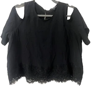 Madewell Cold Shoulder Short Sleeve Blouse Womens L Black Lace Trim - Bild 1 von 3