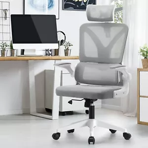 Oikiture Mesh Office Chair Adjustable Lumbar Support Reclining D-Shape White - Picture 1 of 10
