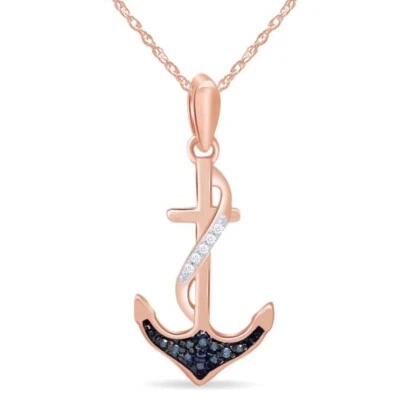 Collar de anclaje de diamantes naturales azules y blancos de 1/15 quilates de plata de ley 925 maciza Foto 1 de 4