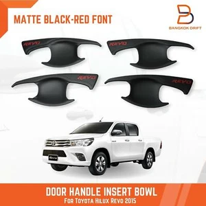 MATTE BLACK RED 4 DOORS HANDLE INSERT BOWL CUP TRIM FOR TOYOTA HILUX REVO 15-22 - Picture 1 of 6