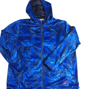 And1 Hoodie Mens Blue 2XL Allover Print Graffiti Basketball Vtg Y2K Fleece Lined - Picture 1 of 20