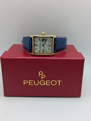 Reloj Pulsera Peugeot 3036 Mujer Banda Azul Caja Dorada Analógico Cuarzo Foto 1 de 4
